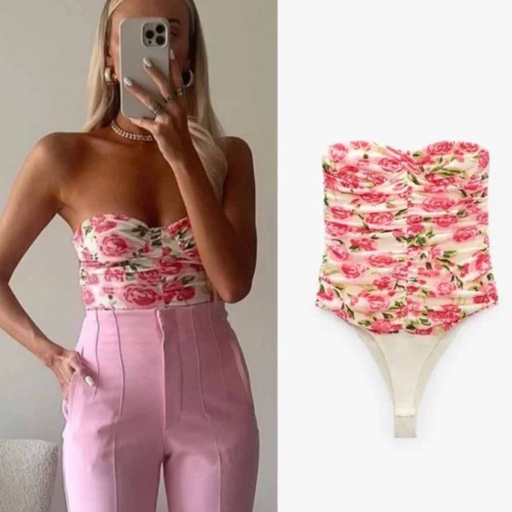 NEW Zara blogger fave floral strapless bodysuit size small